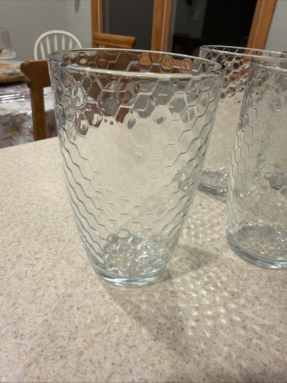 Vintage Pasabuhce Clear Hex-Pattern Glass 5.5 in Tumblers - Set of 4 honeycomb - Picture 6 of 15